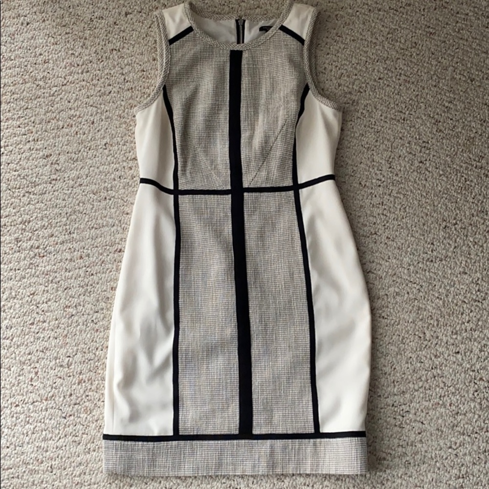 Ann Taylor Cream and Black Colorblock Sheath Dress